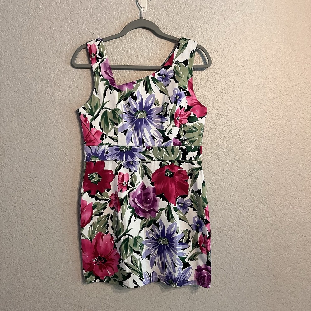 Sisters Point Floral Midi Dress Asymertical Neckline 97% Cotton‎